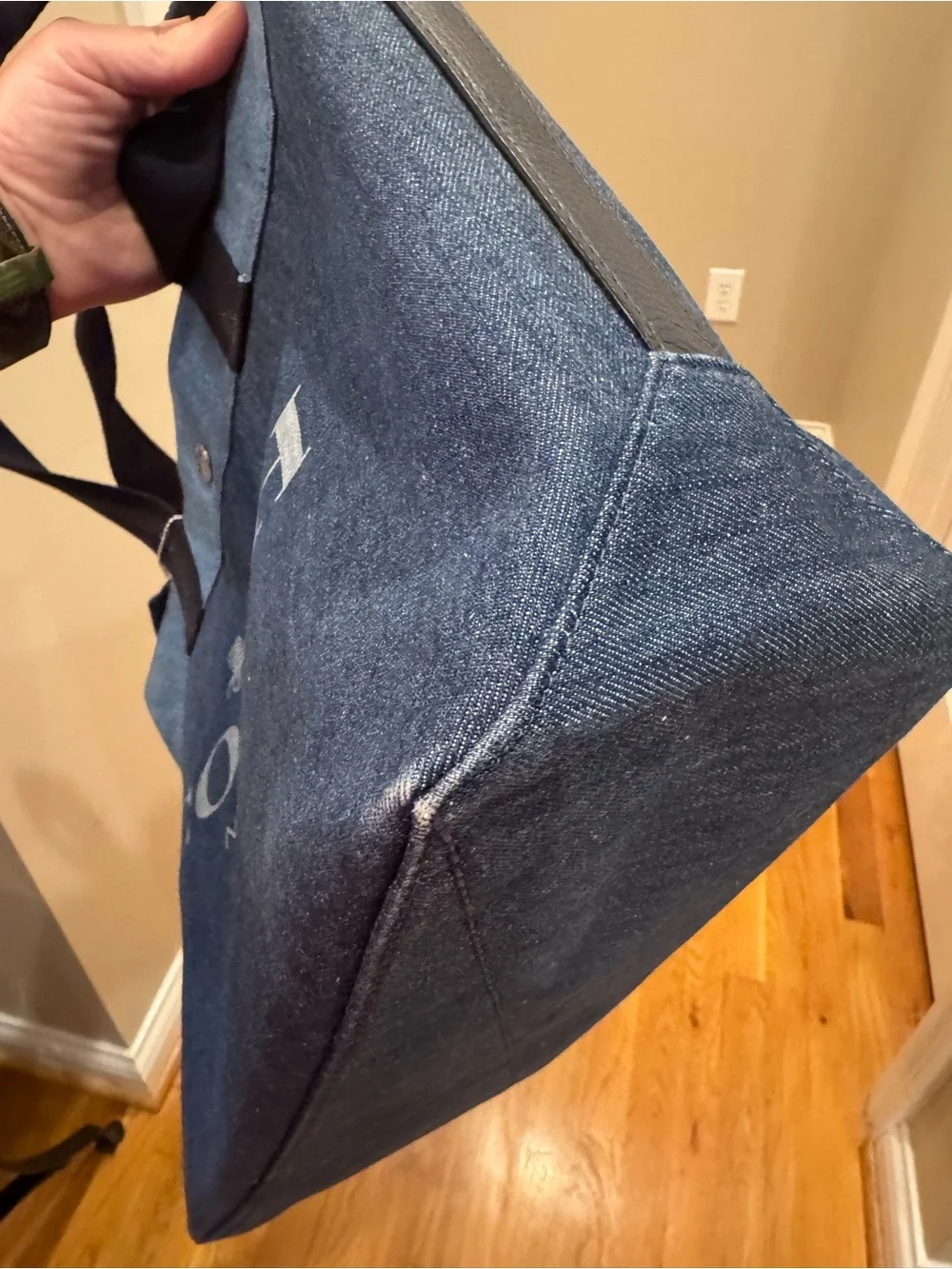 Coach Denim Logo Tote Bag Blue Denim w/Leather Trim VERY NICE CONDITION - Picture 9 of 15